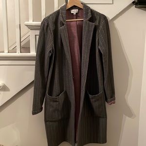Harlyn pinstripe blazer.  Dark grey long and oversized.
